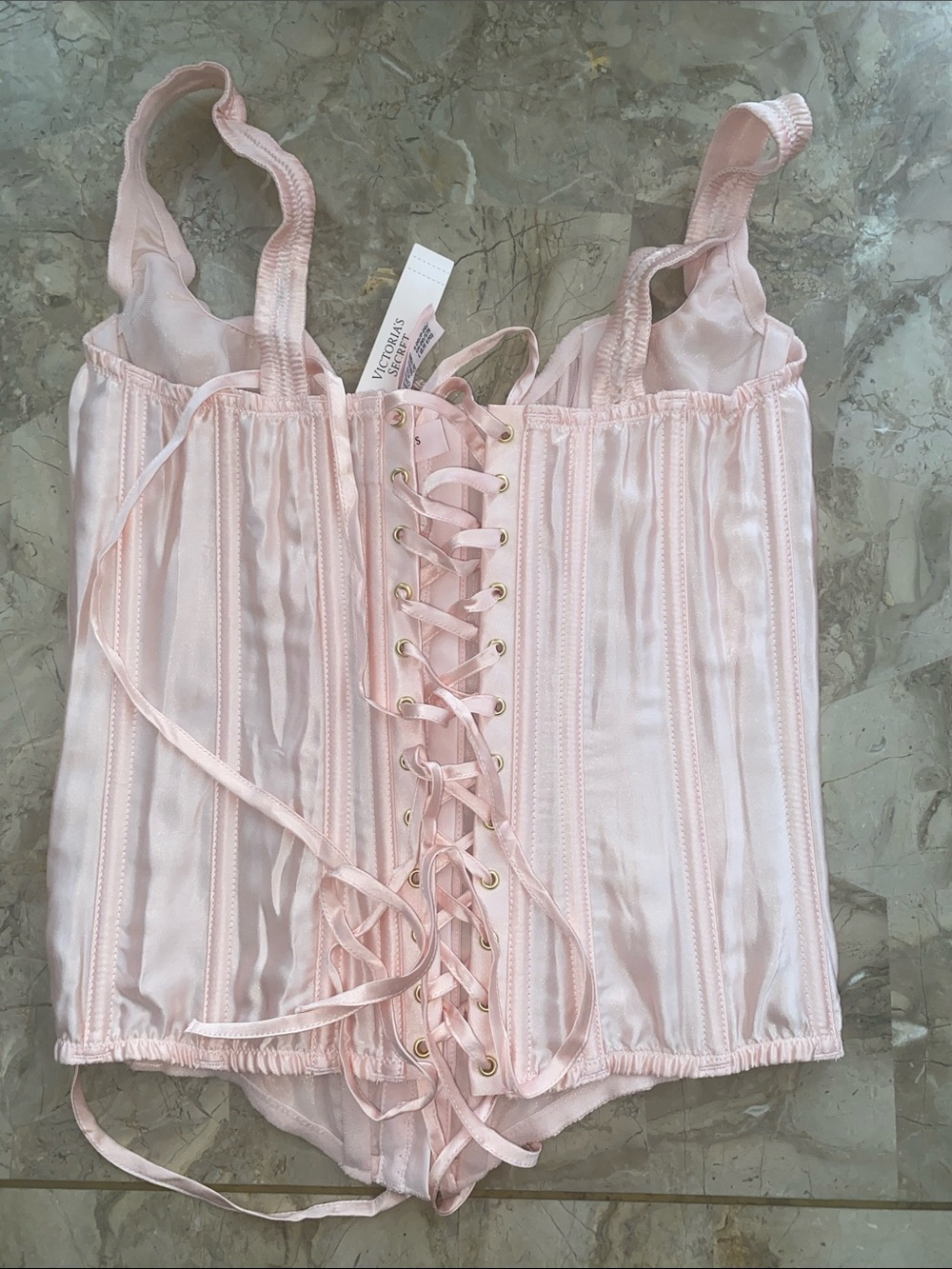 Victoria's Secret Pale Pink Satin Lace-Up Corset Tank
